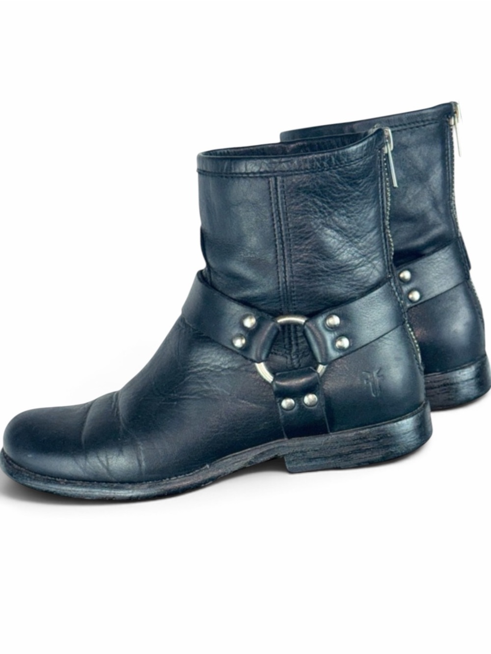 Frye Phillip Harness Engineer Boots Moto Biker Leather Black Ankle Womens 6